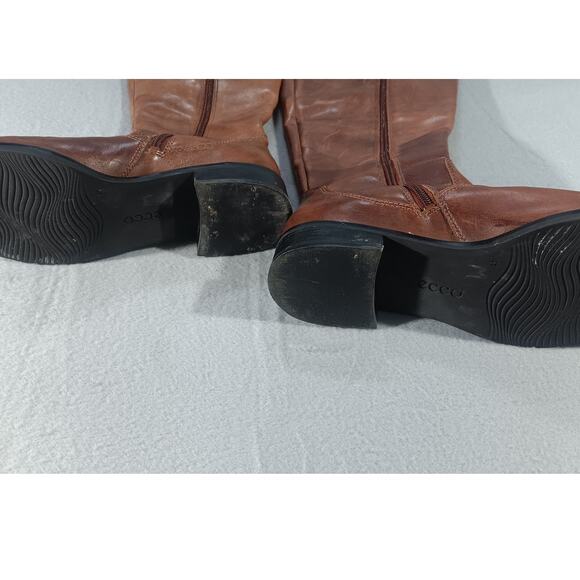 ECCO Women’s Brown Leather Tall Riding Boots Buckle Strap Equestrian Size 41 - Picture 5 of 8